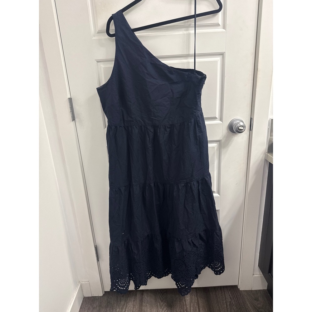 Gap Womens Navy Blue One Shoulder Tiered Eyelet Hem Midi Dress Size 14